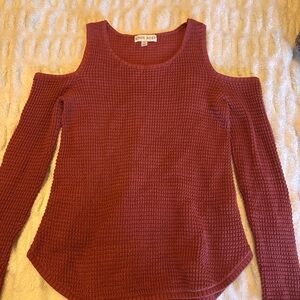 Knox Rose Pink Off-the-Shoulder Sweater with Waffle Knit